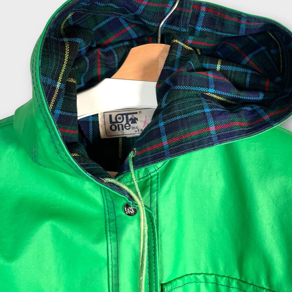 🦜 Vintage Raincoat Jacket Size Tag Missing Fits as Woman's LARGE Green 80s 90s - Picture 4 of 13